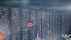 Animation of emoji icons over server room. global technology and digital interface concept digitally generated video. - Powered by Shutterstock - Get 15% off with code: PIKWIZARD15