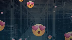 Animation of data processing and emoji icons over server room. global technology and digital interface concept digitally generated video. - Powered by Shutterstock - Get 15% off with code: PIKWIZARD15