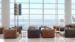 3d Rendering of Empty Airport Lounge With Leather Armchairs
