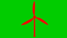 Animated flat ecology icon. red symbol of wind power plant. Blades are spinning. Concept of renewable energy, green technology, ecology, green energy, wind power, Wind energy, wind turbine. Vector ill