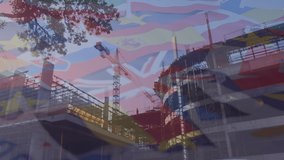 Animation of european union flag and map over cityscape. European union concept digitally generated video. - Powered by Shutterstock - Get 15% off with code: PIKWIZARD15
