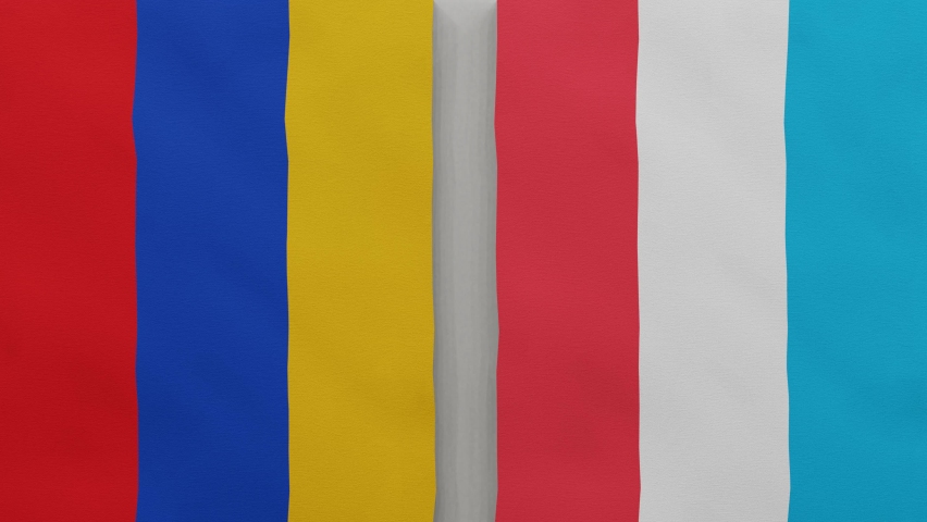 Armenia vs Luxembourg at the chess board. The concept of political relations between countries. 3d animation