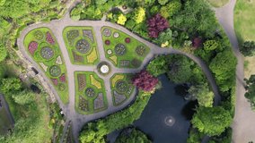 Vertical video, drone video looking down on creative, stunning public parkland in the UK