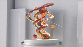 Infinite 3D animation loop of colorful abstract sculpture installed on round pedestal near white walls in futuristic museum. NFT and crypto art concept - Powered by Shutterstock - Get 15% off with code: PIKWIZARD15