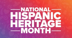National Hispanic Heritage Month. Flat holiday animation. Motion graphic design. 4K, HD loop footage. 