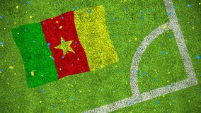 Animation of confetti and flag of cameroon over stadium. Global sport, patriotism and digital interface concept digitally generated video.