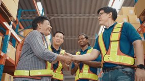 Group of Asian worker hands together happy celebrate success at warehouse, Logistic inventory teamwork concept - Powered by Shutterstock - Get 15% off with code: PIKWIZARD15