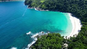 4K ProRes HQ 4:2:2 Nature Video Aerial view landscape of island beach and sea. At Freedom beach, Phuket, Thailand.	