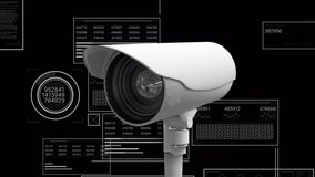 Animation of data processing and security camera on black background. Global business, computing and digital interface concept digitally generated video. - Powered by Shutterstock - Get 15% off with code: PIKWIZARD15