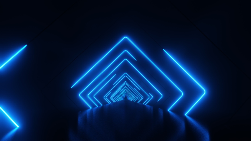 Flying through a neon tunnel with figures in the form of a diamond. Infinitely looped animation. 3D Illustration Royalty-Free Stock Footage #1093527437