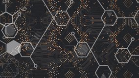 Animation of elements and chemical formula over computer circuit board on black background. Global business, computing and digital interface concept digitally generated video. - Powered by Shutterstock - Get 15% off with code: PIKWIZARD15