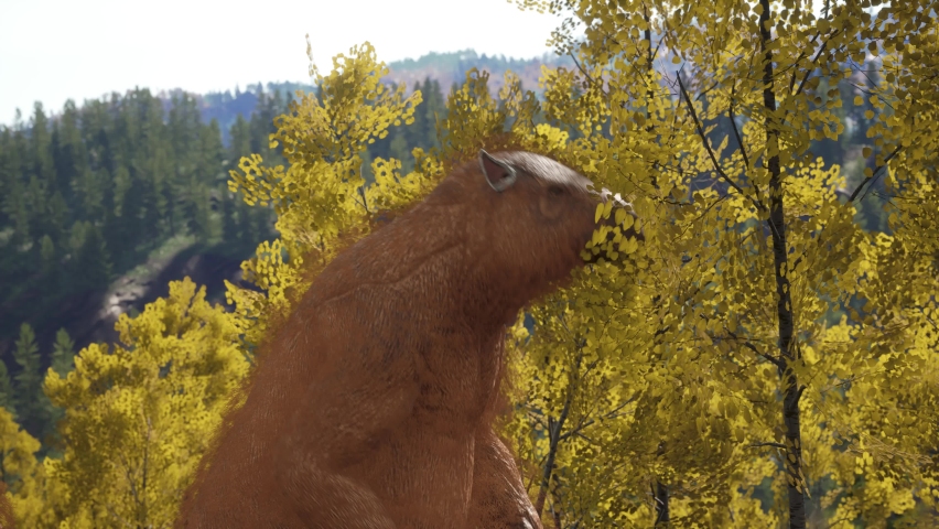 Megatherium Eats in the Forest Extinct Ground Sloths Pliocene Pleistocene 3D Animation 4K