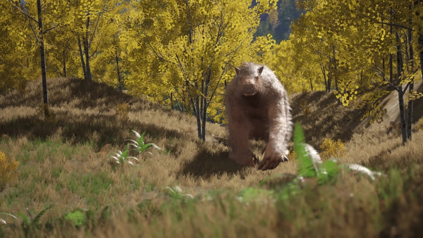 Megatherium Walks in the Forest Front Extinct genus of Ground Sloths Pliocene Pleistocene 3D Animation 4K