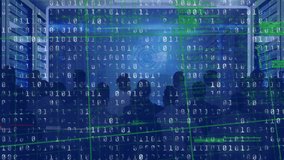 Animation of binary codes, multiracial team looking at global data on digital interface at office. Digital composite, artificial intelligence, global business, analysis, data processing, coding. - Powered by Shutterstock - Get 15% off with code: PIKWIZARD15