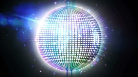 Animation of you win text over illuminated disco ball rotating with bright rays and lens flares. Digitally generated, abstract, video game, arcade, achievement, competition, nightclub, enjoyment.