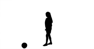 Animation of silhouette of soccer player on white background. Global sport and digital interface concept digitally generated video.