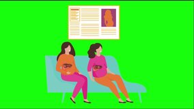 Pregnant Ladies With Infected Liver 2D Animation with Removable Green Background. Pregnant Women Waiting in Hospital Video with Green Background. Pregnant Women with Hepatitis Animation.