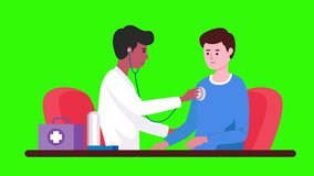 Doctor Examining a Patient in the Hospital, Cartoon based vector characters, smooth animation in green background, 4K Healthcare cartoon video.