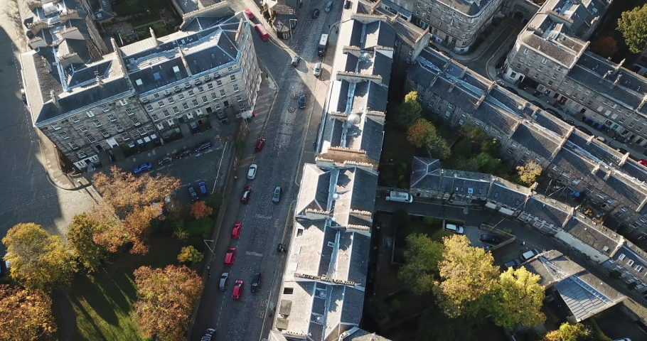 Rare birds eye view of Stockbridge suburbs, Edinburgh.