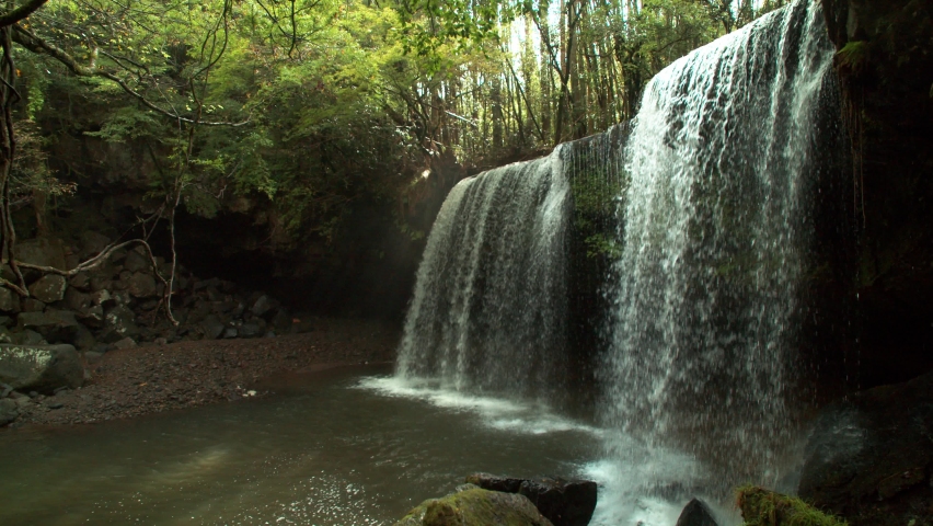 Nabegataki waterfall in Kumamoto Japan, early morning slow motion Royalty-Free Stock Footage #1093583285