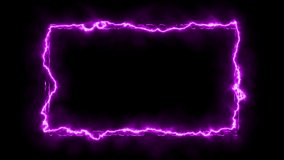 Abstract purple electric lightning glowing rectangle frame. Glowing Energy Electric Frame Background. Template for video mapping or presentations. Picture Frame in Motion. Nice Frame for Videos. 