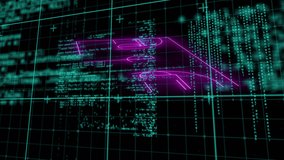 Animation of data processing over neon sport field plans on black background. Global sport, computing and digital interface concept digitally generated video. - Powered by Shutterstock - Get 15% off with code: PIKWIZARD15