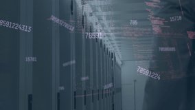 Animation of data processing over caucasian businessman in server room. Global technology, online security and digital interface concept digitally generated video. - Powered by Shutterstock - Get 15% off with code: PIKWIZARD15