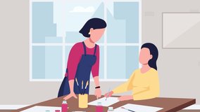 Animated art class illustration. Instructor with student. Creative workshop. Course for drawing, painting. Looped flat color 2D cartoon characters animation video in 4k with interior on background - Powered by Shutterstock - Get 15% off with code: PIKWIZARD15