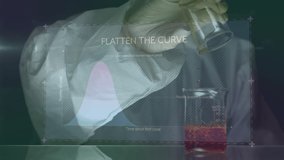 Animation of graph with flatten the curve over hands of lab worker with sample. Health, science and coronavirus covid 19 pandemic concept digitally generated video. - Powered by Shutterstock - Get 15% off with code: PIKWIZARD15