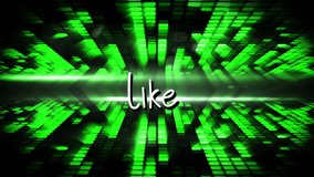 Animation of like over green disco lights. Party, disco, social media, communication and technology concept digitally generated video.