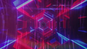 Animation of user and tech icons over tunnel with neon lights and data processing. Global network, data processing and technology concept digitally generated video. - Powered by Shutterstock - Get 15% off with code: PIKWIZARD15