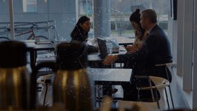 Animation of digital globe rotating over multiracial coworkers discussing in office. Digital composite, multiple exposure, global business, networking, teamwork, futuristic and technology concept. - Powered by Shutterstock - Get 15% off with code: PIKWIZARD15