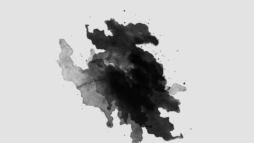 Black color inks drop on white background. ink splatter compositing, watercolor transition, ink wet brush stroke, fluid art background, overlay,  composition.	