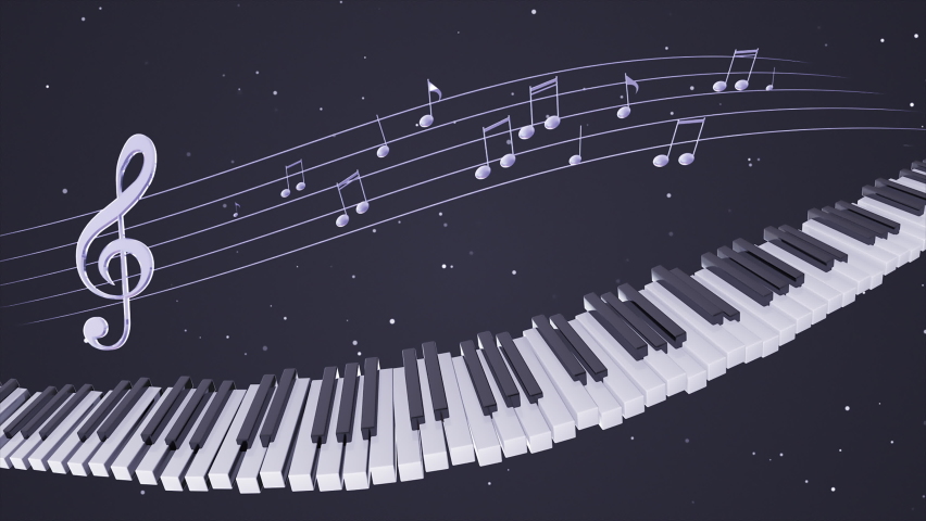 Piano keys and musical notes, 3D animation on a seamless loop Royalty-Free Stock Footage #1093607747