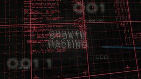Animation of data processing and growth hacking text on black background. Global technology, computing and digital interface concept digitally generated video. - Powered by Shutterstock - Get 15% off with code: PIKWIZARD15