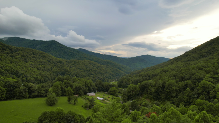 Mountains. Panorama of Great Smoky Mountains North Carolina. Scenic aerial view. Green forest. Green hill. Hiking tourism. Good for travel agency video.