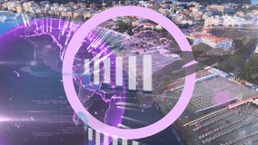 Animation of data processing and cityscape over globe. Global business and digital interface concept digitally generated video. - Powered by Shutterstock - Get 15% off with code: PIKWIZARD15