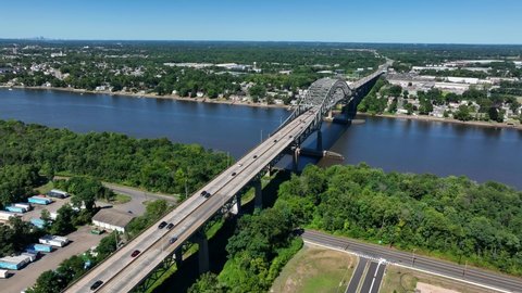 Delaware River Turnpike Toll Bridge Aerial Stock Footage Video (100% ...