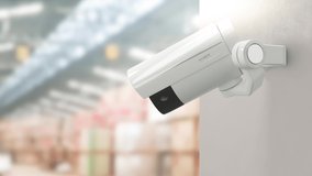 CCTV camera in warehouse. Scan the area for surveillance purposes. Animation seamless loop. technology and Security concept. 3D Render - Powered by Shutterstock - Get 15% off with code: PIKWIZARD15