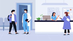 Animation of the situation in a hospital where doctors, nurses, assistants, and patients come to receive services.