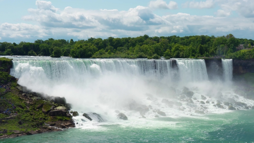 Overlooking the Niagara Falls American Falls in a sunny day. Royalty-Free Stock Footage #1093625445