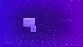 3d icon, bank card on lock, information space, holographic animation icon