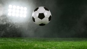 Close-up of Falling Soccer Ball on Football Field, Rainy Weather. Super Slow Motion at 1000 fps. Filmed on High Speed Cinematic Camera. - Powered by Shutterstock - Get 15% off with code: PIKWIZARD15