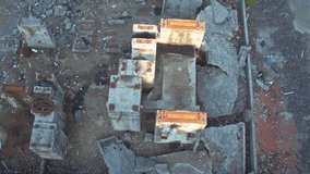 
drone video in a destroyed factory.