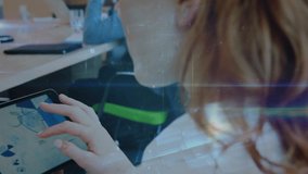 Animation of data processing over caucasian businesswoman using tablet. Global business and digital interface concept digitally generated video. - Powered by Shutterstock - Get 15% off with code: PIKWIZARD15