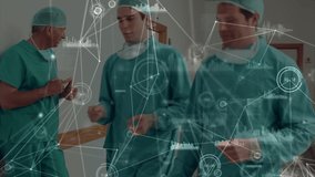 Animation of network of connections over diverse female and male doctors. Health, medicine, network, connections and technology concept digitally generated video. - Powered by Shutterstock - Get 15% off with code: PIKWIZARD15