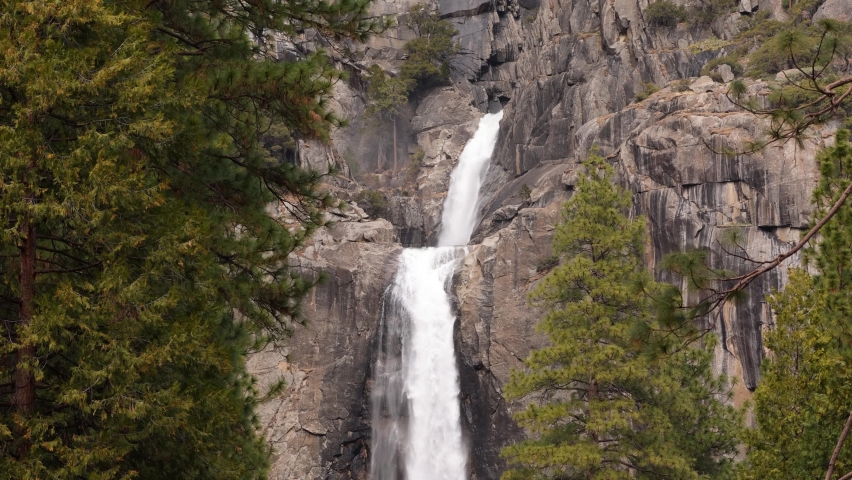 Close up shhot of the amazing Yosemite Falls at Yosemite National Park in California.