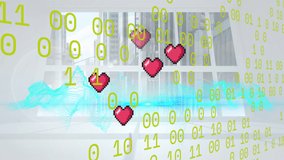 Animation of data processing and heart icons over cityscape. Global business and digital interface concept digitally generated video. - Powered by Shutterstock - Get 15% off with code: PIKWIZARD15