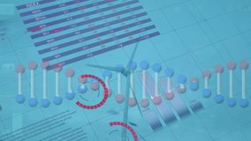Animation of data processing and dna strand over wind turbine. Global business, ecology and digital interface concept digitally generated video. - Powered by Shutterstock - Get 15% off with code: PIKWIZARD15