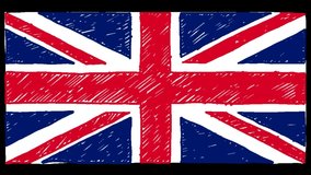 United Kingdom National Country Flag Marker or Pencil Sketch Looping Animation Video